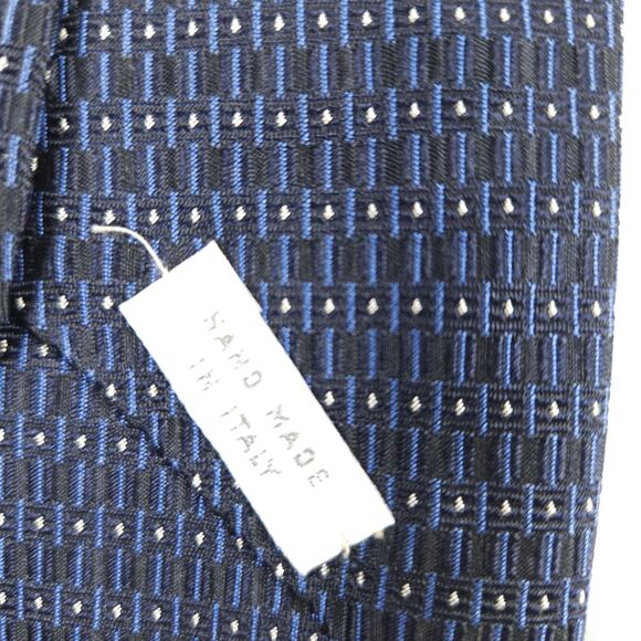 Meeting Street Black Blue Geometric Polka Dot Silk Tie 57.75" x 4" Made In Italy - Picture 4 of 7